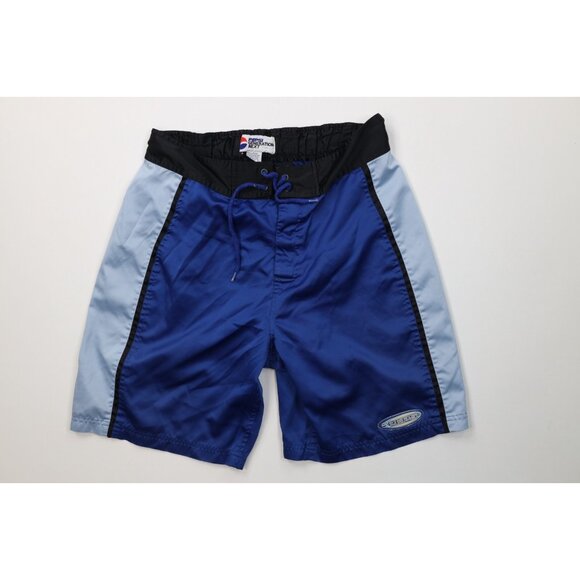 Vintage 90s Pepsi Co Mens Medium Spell Out Reflective Surf Board Shorts Blue - Picture 1 of 10